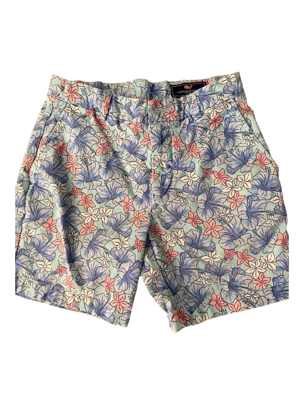 Vineyard Vines Mint Floral Shorts with Pink & Blue Accents summer beach Bermuda